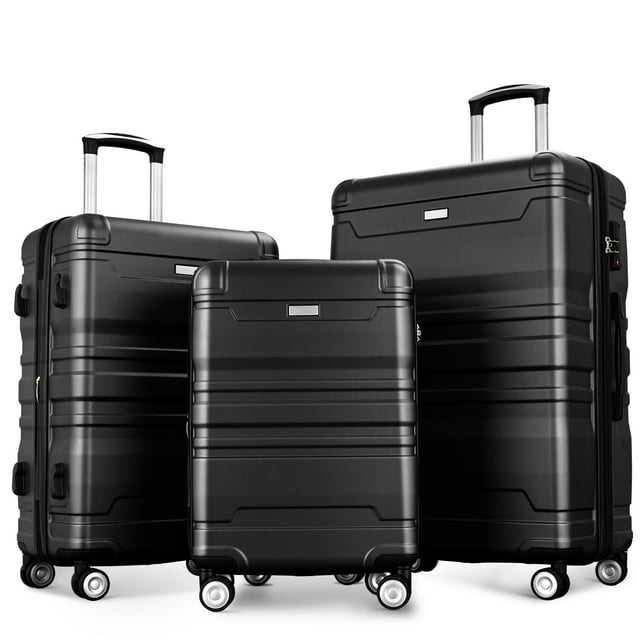 CITYLE Luggage Sets Hardside with Spinner Wheels, 3 Piece Luggage Sets Expandable, Luggage Hardside Lightweight Durable Suitcase Sets, Spinner Wheels Suitcase with Tsa Lock 20''24''28''(Black)