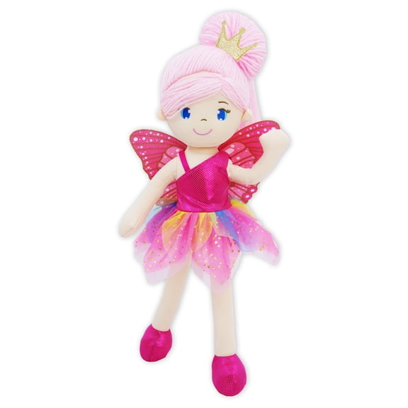 Lullaberry 16" Enchanted Fairy Doll Siofra - Plush Stuffed Soft Doll Girl Gift - Fushia Outfit and Wings