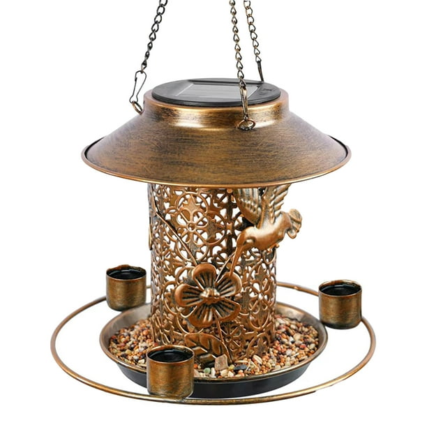 Kmbangi Iron Hanging Bird Feeder with Solar Light Outdoor Hummingbird