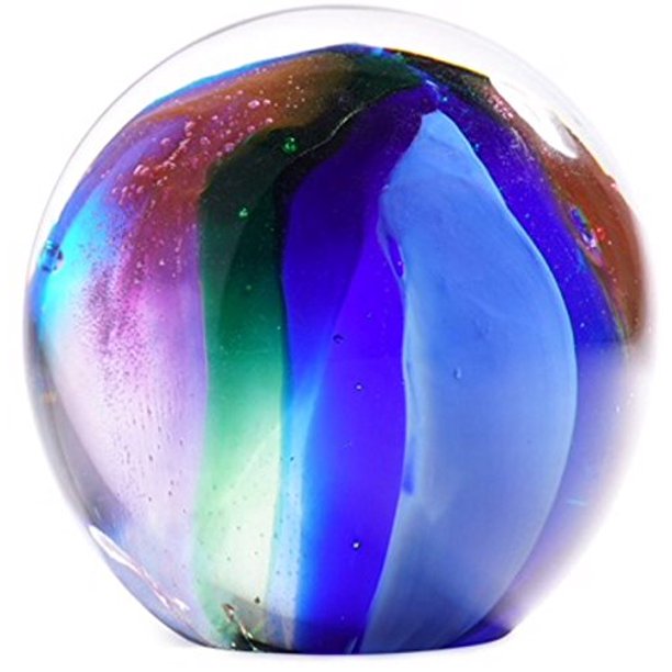 Round Ball Glass Unusual Paperweight Art Glass 4" Large Northern Lights