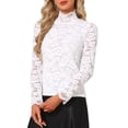 thumbnail image 4 of INSPIRE CHIC Women's Fall Winter 2025 Basic Lace Top Long Sleeve Ruffle Neck Floral Blouse M White, 4 of 5