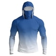 thumbnail image 2 of Men's Long Sleeve Sun Shirt with Hood and Mask, Ombre Color Block Design UPF 50+ Rash Guard, Lightweight Athletic Top Blue L, 2 of 9