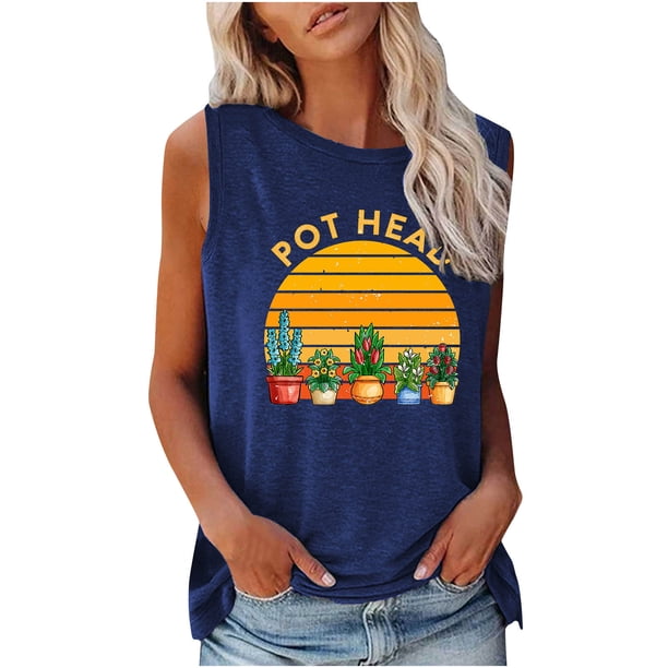 Camiseta holgada sin mangas con cuello redondo y estampado de moda para mujer Fridja gh4065