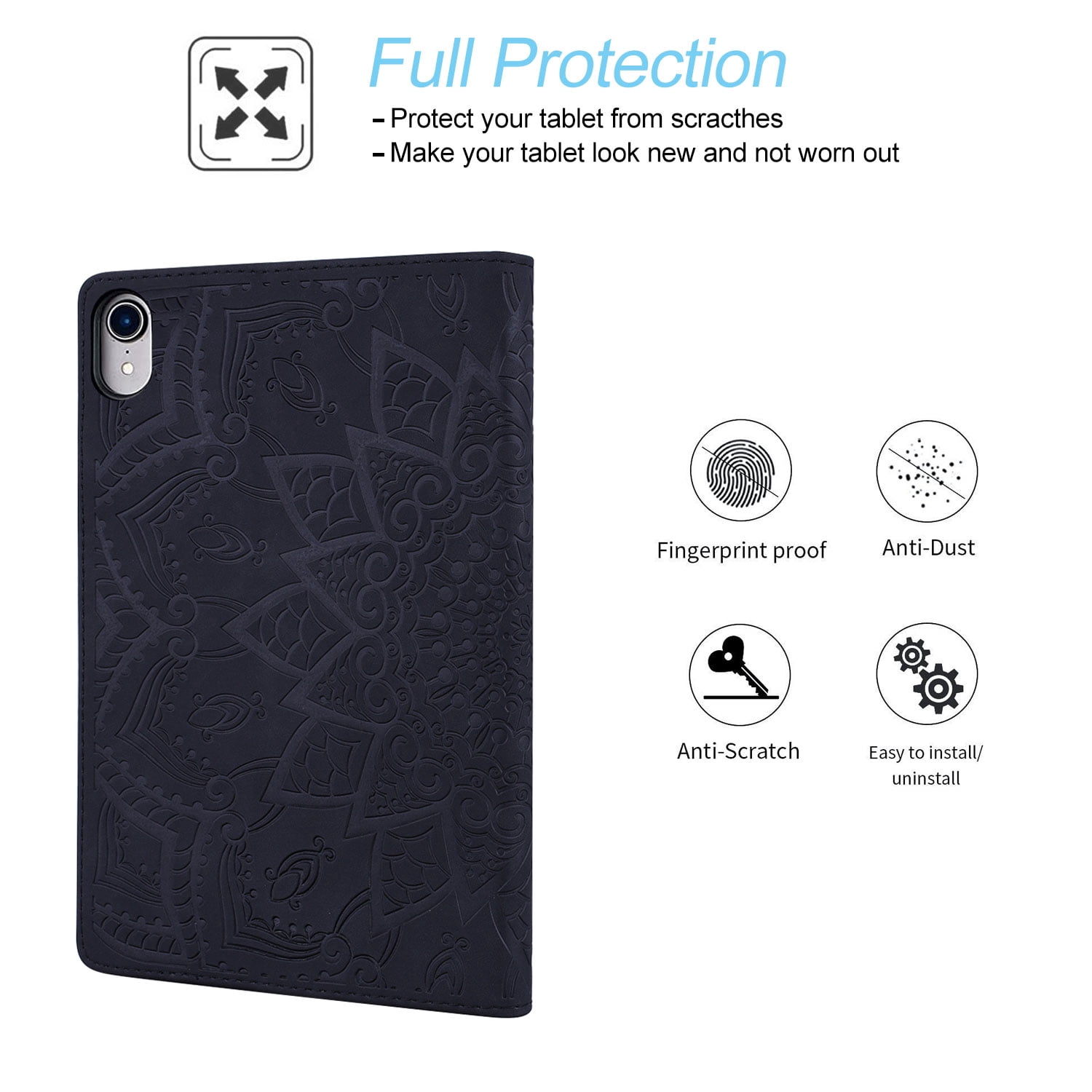 Tarise for Apple iPad 10th Generation Case with Pencil Holder, 2022 iPad 10.9 Inch Case, Embossed PU Leather Shockproof Folio Stand Shell Slim Cover Case for iPad A2757 A2777, Black