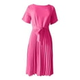 thumbnail image 5 of YUHAOTIN Navy Blue Dress for Women Women's Solid Color Round Neck Pleated Lace Up Loose Short Sleeve Dress Spring Dresses for Women 2024 Wedding Guest 3/4 Sleeve Black Dresses for Women Elegant, 5 of 5