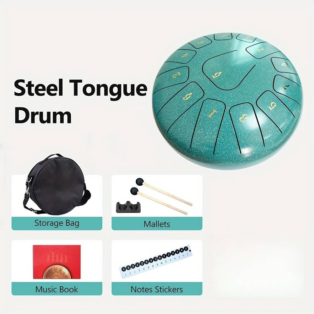 8 Inch 13 Note Steel Tongue Drum Hand Pan Rain Drum With Carry Bag Mallets Music Book Portable Musical Instrument For Camping Garden Parties