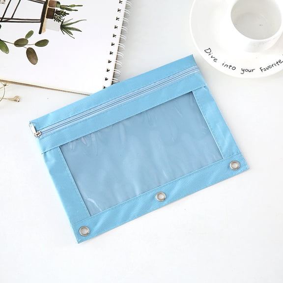 Fareti 3 Ring Binder Pencil Pouch, Clear Window Pencil Case with Smooth Zipper, Big Capacity Pencil Bag with 3 Reinforced Grommets