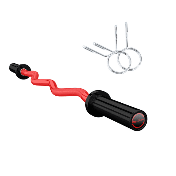 47" EZ Curl Barbell - Chrome Curling Bar with 2 Spring Collars for 2 Inch Weight Plates, Home Gym Strength Training for Squat, Hip Thrusts, Biceps