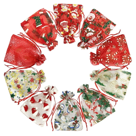 Bolsas de regalo navideñas de organza Jexila, 24 unidades, 10 x 15 cm, con cordón