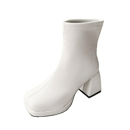 

ZHAGHMIN Botines Para Mujer Women Ankle Boots Autumn And Winter Fashion Comfortable Solid Color Simple Square Toe Square Heel Slip On Natural Reflections Boots Women Boots Women Booties Rain Boots W