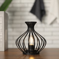 thumbnail image 4 of Medium Metal Cage Outdoor lantern, Battery Powered Decorative Lamp, Modern Cordless Table Lamp with 6-Hours Timer (Black), 4 of 9