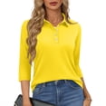 thumbnail image 4 of Bbyeadc Polo Shirts for Women 3/4 Length Sleeve Solid Color Polo Shirt Collared Slim Top Classic Going Out Shirt,Yellow(S), 4 of 5