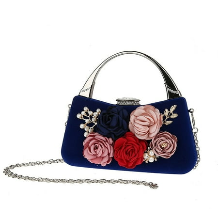 Pearl Evening Handbag TOPCHANCES Women 3D Flower Elegant Satin Clutches Evening Bags Handbags Wedding Clutch Purse Rhinestone Pearl Beaded Bags for Prom Party Bride ()