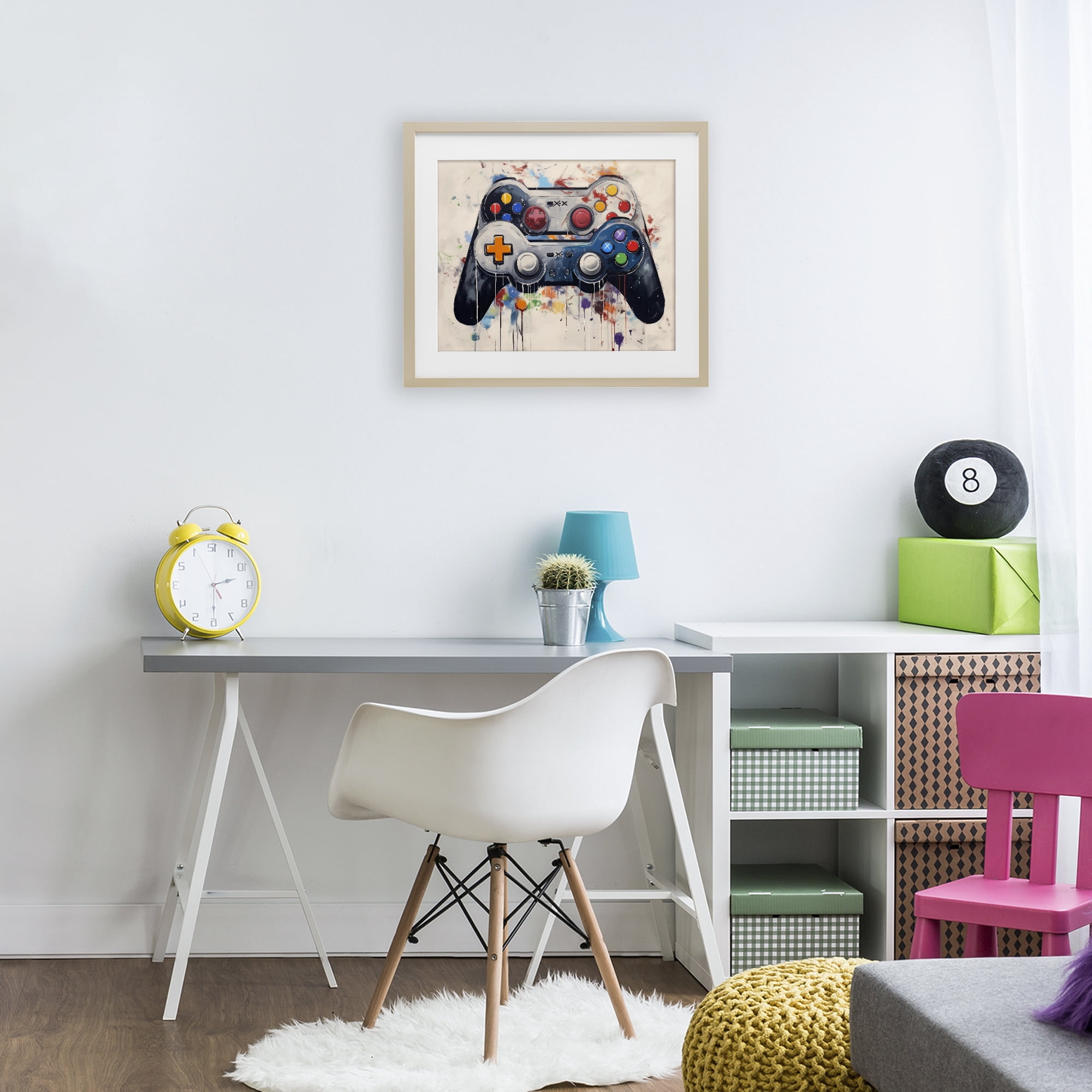 Stupell Industries Joystick Journeys Controller Duo Birch Framed Print Under Glass, design by Lazar Studio