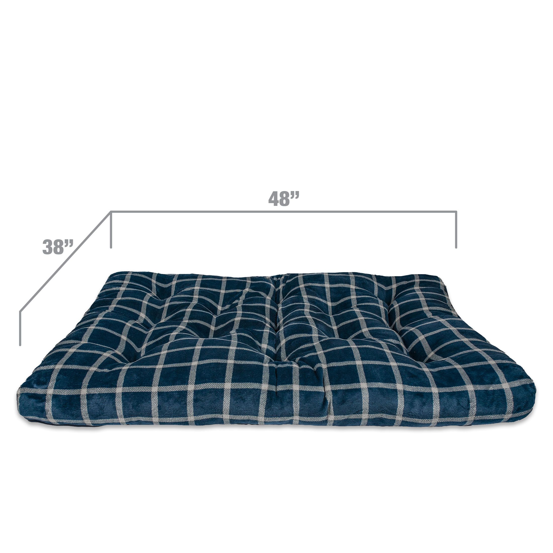 Vibrant Life Extra Large Tufted Plush Dog Bed with Recycled Fiberfill, Blue Plaid
