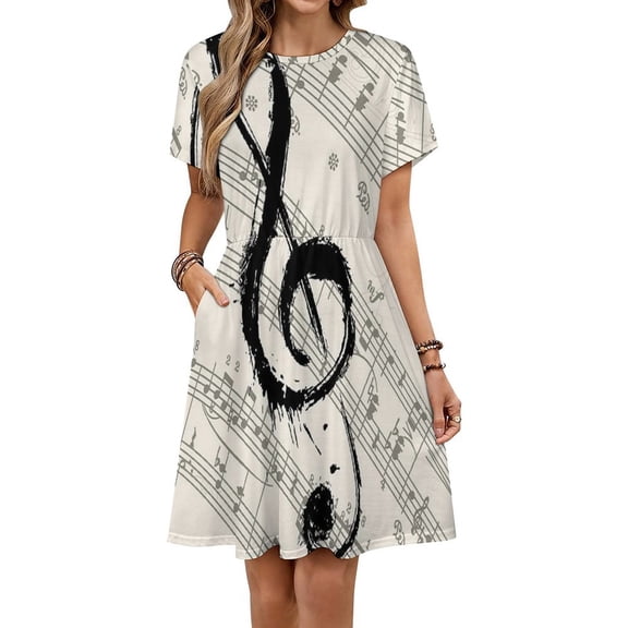 Musical Notes Women's Dress Short Sleeve Summer Sundress Summer Women Clothes