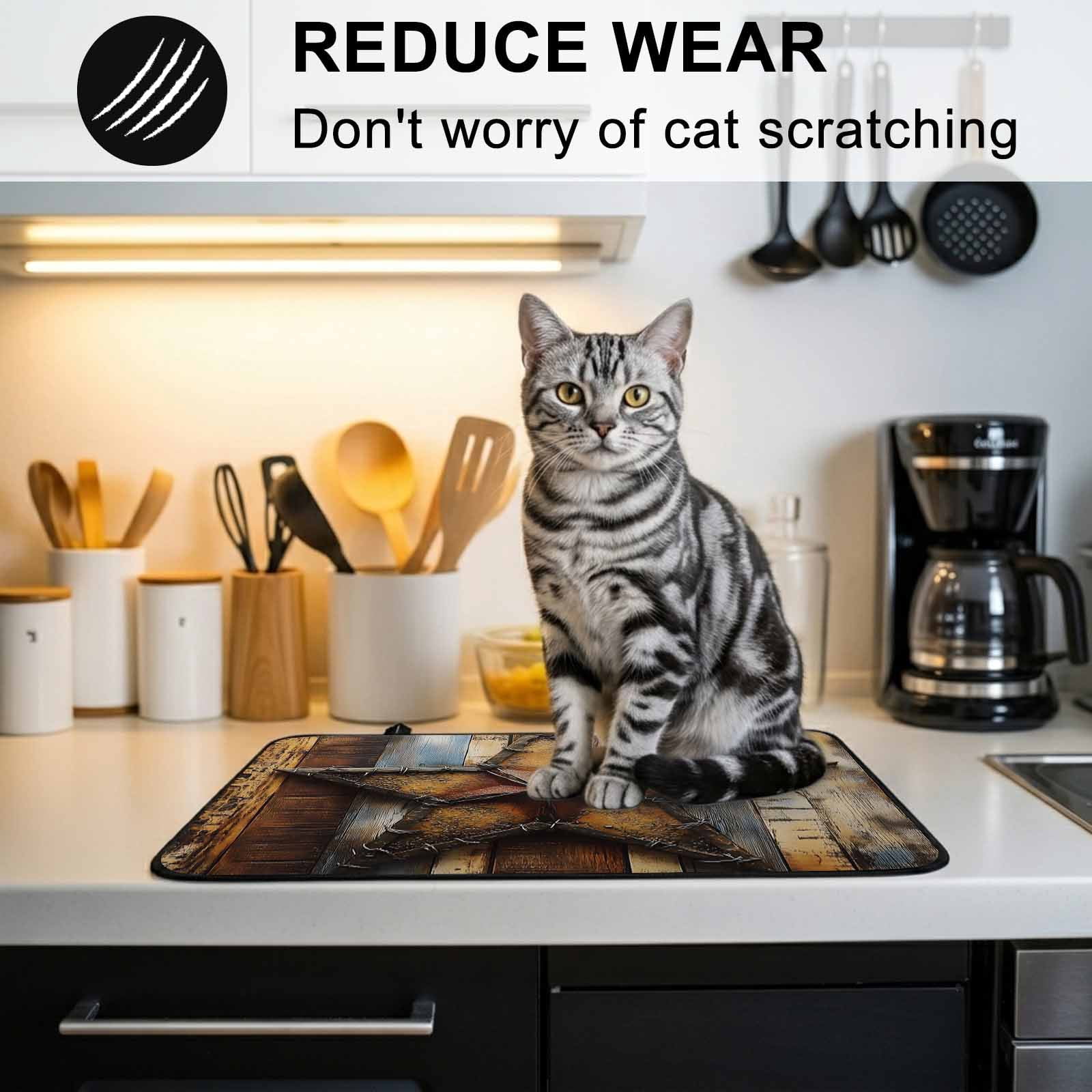 Farmhouse Retro Stove Top Cover for Electric Stove, Heat-proof & Non Slip Glass Top Stove Cover Protector, Brown Country Texas Star Wooden Grain Kitchen Flat Cooktop Rubber Mat 24x21 Inches