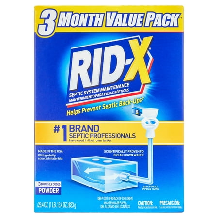 rid-x septic tank treatment, 3 month supply of powder, 29.4oz, 100% biobased