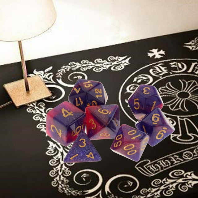 7 unidades/juego de dados numéricos de varios lados para MTG DND RPG, accesorios de para juegos de rol Azul morado Baoblaze Dados de juego de mesa