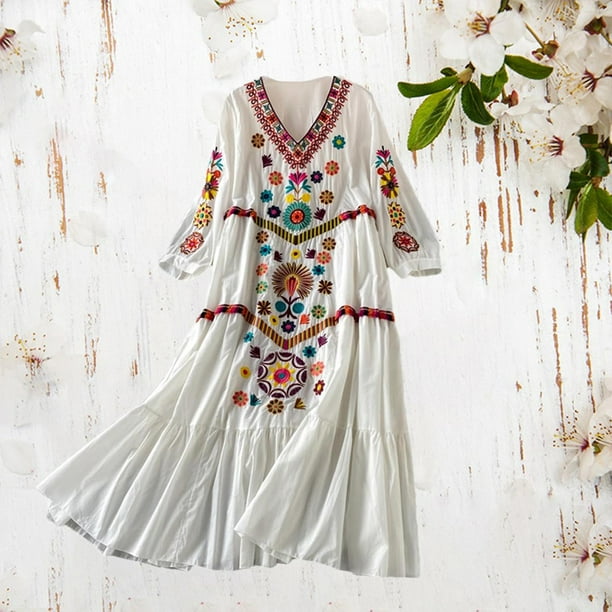 Vestido de playa elegante Yinane Con mangas 3/4 escote en V 108cm