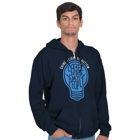 Shine a Light on Autism Bulb Symbol Zip Up Hoodie Men's Women's Brisco Brands S