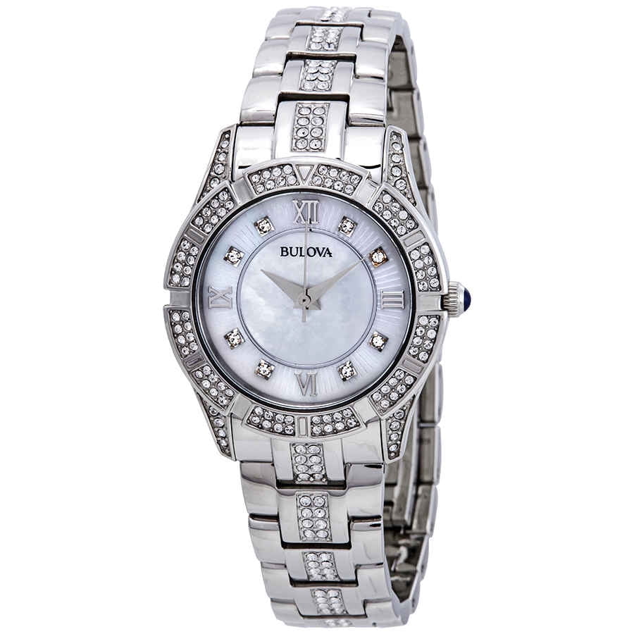 Bulova Diamond White Mother of Pearl Dial Ladies Watch 96R105
