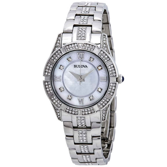 Bulova Crystals Mother of Pearl Dial Ladies Watch 96L116