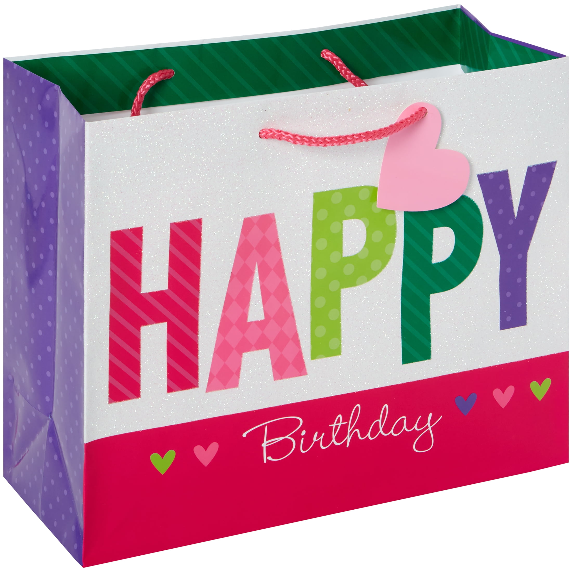Way To Celebrate Value Gift Bag, Birthday, Pink, Green, Purple, Iridescent Glitter
