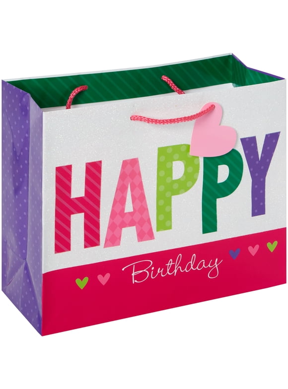 Way To Celebrate Value Gift Bag, Birthday, Pink, Green, Purple, Iridescent Glitter