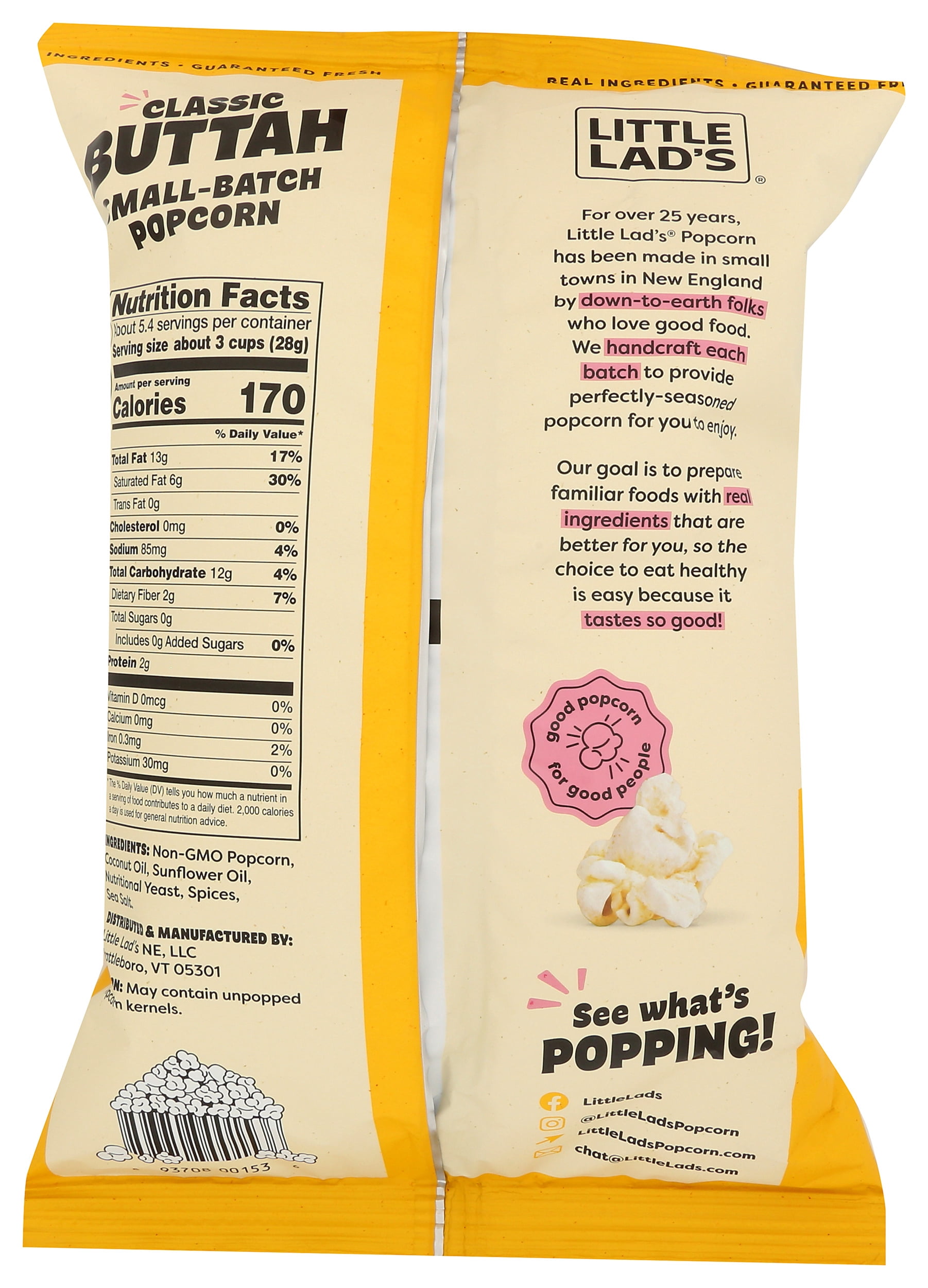 Pack of 6, Little Lads Classic Buttah Popcorn, 5.4 oz