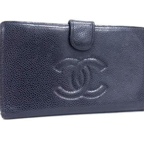 Pre-Owned CHANEL Coco Mark Long Wallet A13498 Black Caviar Leather Women's Bifold