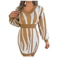 thumbnail image 2 of YHAJDS Women's Casual Dress,Long Sleeve Dress Women's Dresses Print V Neck Color Bodycon Knit Dress Fall Dresses for Women Street, 2 of 5