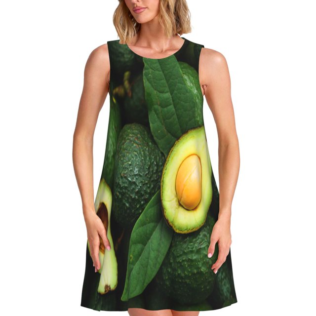 Disketp Fresh Avocados para Vestido sin Mangas para Mujeres, Vestidos de Verano para Mujeres, Casual y Holgado para la Playa