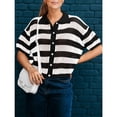 thumbnail image 3 of Women Summer Striped Crochet Cardigan Sweater Half Sleeve Button Up Top, 3 of 5