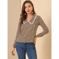 thumbnail image 3 of Blusa de manga larga con cuello en V floral vintage Allegra K marrón S, 3 of 6