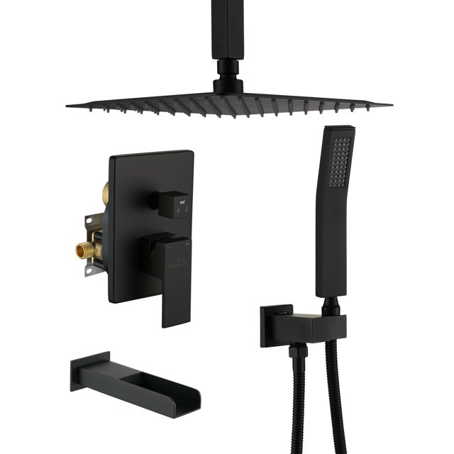 Boyel Living 10 Inch Ceiling Mount Rain Shower System Shower Combo Handheld Shower Matte Black