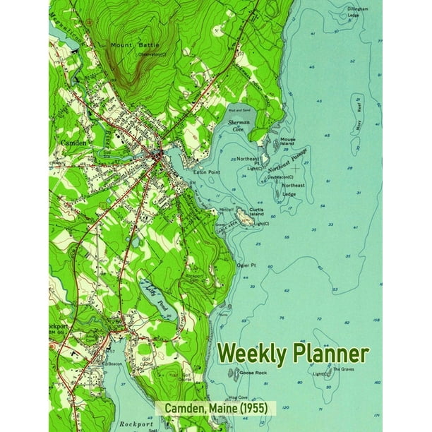 Weekly Planner Camden, Maine (1955) Vintage Topo Map Cover Walmart