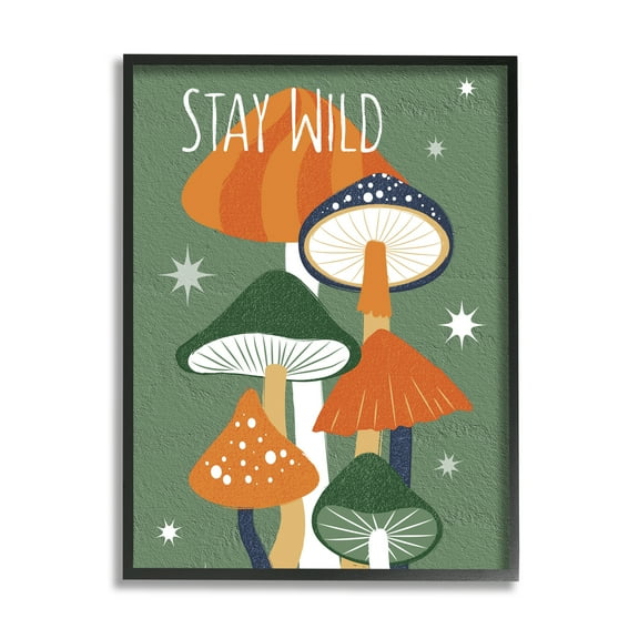 Stupell Industries Stay Wild Mushrooms Pattern Botanical & Floral Painting Black Framed Art Print Wall Art, 11 x 14