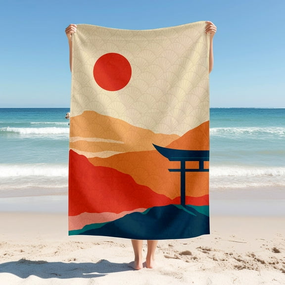 Japanese Senery Beach Blanket ,Microfiber Bath Towels ,Quick Drying Thick Soft Sand Resistant Beach Swimming Bath Travel Picnic Towel