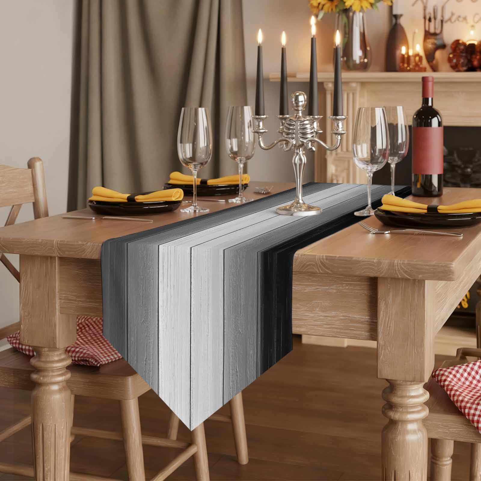 Black Gray Ombre Table Runner Linen Burlap Table Runner 120 Inches Long Vintage Country Wooden Dresser Scarves for Kitchen Island Coffee Dining Room Party Wedding Banquet Holiday Decoration 13"x120"