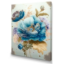 Designart Golden Blue Flower Arrangement I Canvas Wall Art
