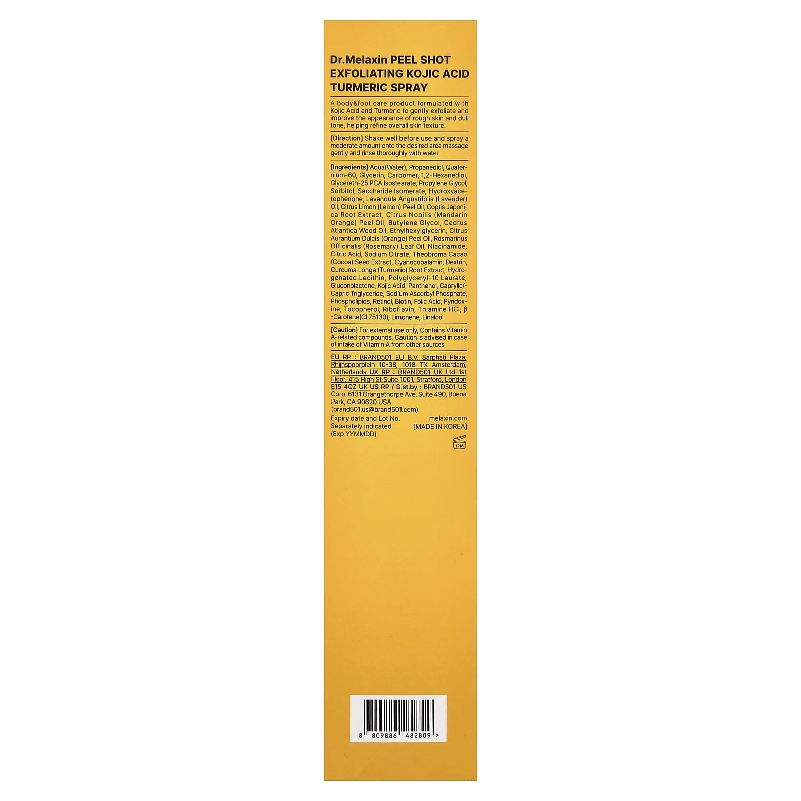 Dr.Melaxin Peel Shot Exfoliating Kojic Acid Turmeric Spray 6.76 oz 8809886482809