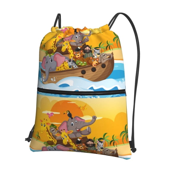 Naloa Animals on Noah's Ark1 Drawstring Backpack String Bag Cinch Water Resistant for Gym Shopping Sport Yoga