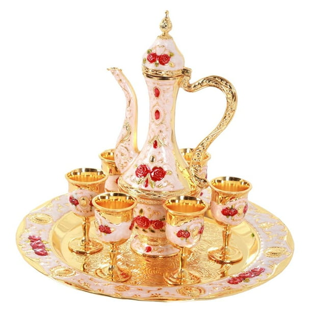 Juego de vino, bandeja para licores, juego de vino europeo, elegante y coleccionable, plato para botella de vino, artículos para beber, decoración del hogar, regalo de boda Dorado Blanco Rojo