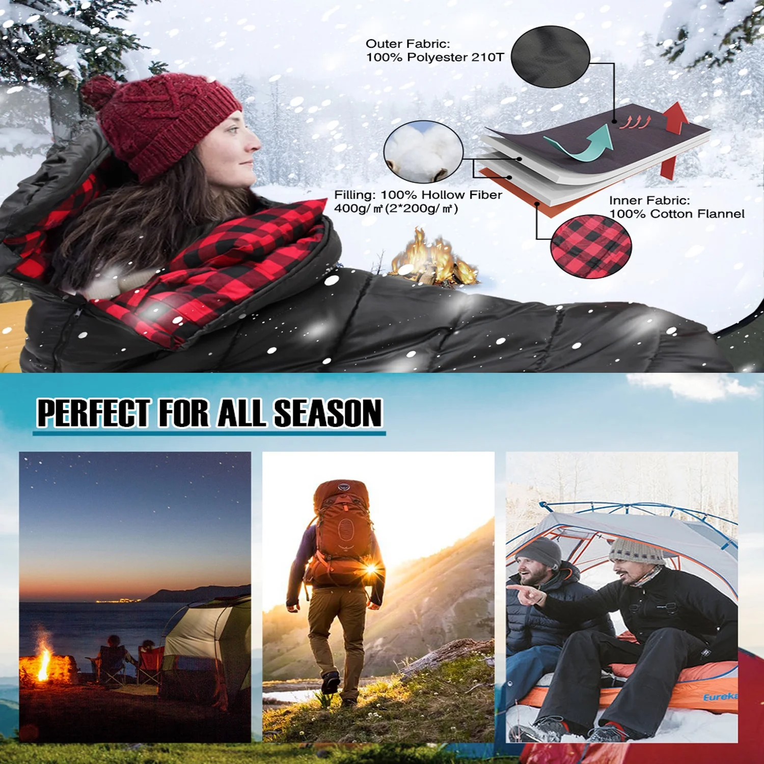 Lanthour 0° XXL Winter Sleeping Bag with Pillow and Sack photo 2
