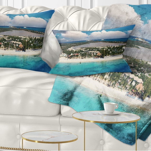 Designart Caribbean Coast Tropical Panorama - Seascape Throw Pillow - 12x20