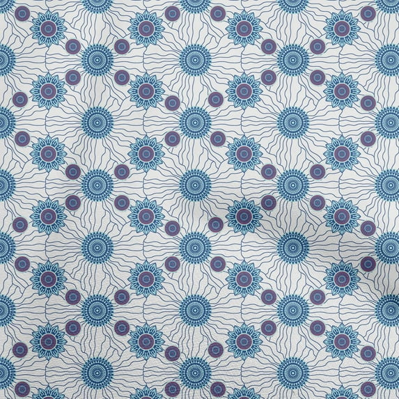 oneOone Polyester Spandex Turquoise Blue Fabric Asian Block Fabric For Sewing Printed Craft Fabric By The Yard 56 Inch Wide-CA