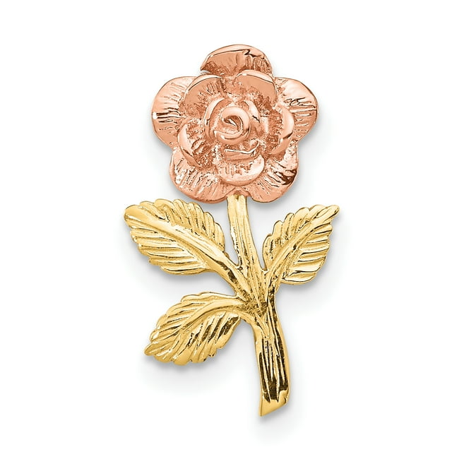14k Two Tone Gold Small Pink Rose Flower Floating Open Chain Slide Pendant Necklace Charm Gardening