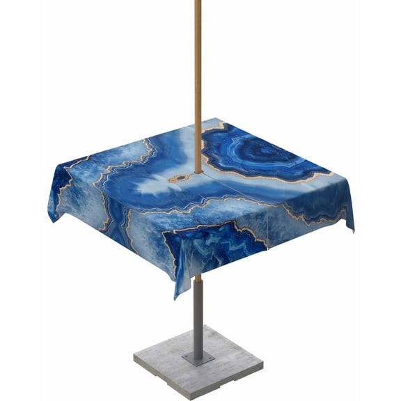 Hokiten Outdoor Tablecloths with Umbrella Hole & Zipper, Blue Marble 60x60 Inch Square Tablecloths, Modern Luxury Granite Surface Motif Sketch Waterproof Table Cloth, Patio/Pool/Picnic Table Covers