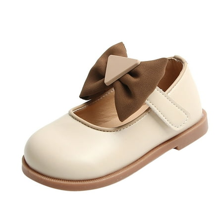 

B91xZ Girls Dress Shoes Fashion Autumn Girls Casual Shoes Thick Bottom Flat Round Toe Bow Hook Loop Colorblock Dress Leather Boots for Toddlers Beige 18 Months